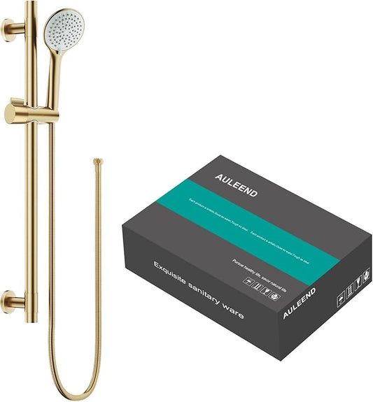 Shower Slide Bar Handheld Shower Head with Hose, 5-Function Hand Shower with Wall Mount，shower slide bar,adjustable height shower head (A-round, Brushed Gold)