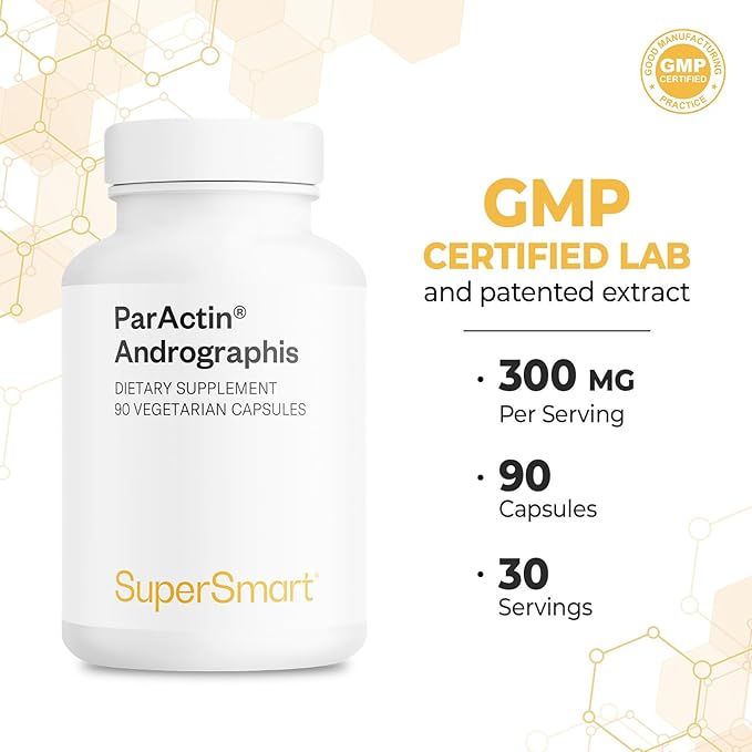 Supersmart - ParActin Supplement 300mg per Day (High Strength) - Andrographis Paniculata | Non-GMO & Gluten Free - 90 Vegetarian Capsules