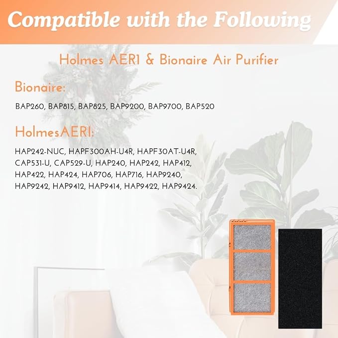 Nispira AER1 Filter Replacement for Holmes Air Purifier HAPF30AT HAPF30AS-U4R HAP242-NUC Smoke Grabber 2 HEPA 4 Carbon Booster, Remove Odor Smoke VOCs 1.2 x 10 x 4.6 Inches