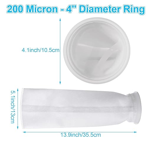 12 Pack 4" x 14" Filter Socks 4 Inch Ring by 14 Inch Long 200 Micron Filter Bag, Felt Filter Sock for Aquarium, Industry, Chemical, Water Liquid Filter Bags