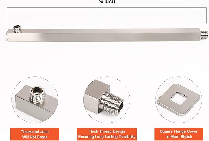 HarJue Shower Head with Extension Arm, High Pressure Square with ShowerArm, Stainless Steel Rainfall-Waterfall Full Body Coverage (16'' Shower with 20'' Arm, Brushed Nickel)