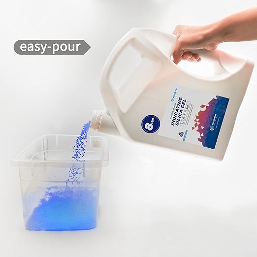 [Net Weight 8LBS] Blue Indicating Silica Gel Beads Desiccants - Rechargeable Desiccant Beads Silica Beads (Blue to Pink, 1 Pack of 8LBS)