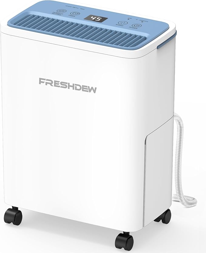 FRESHDEW Dehumidifier, 30 Pints Dehumidifiers for Home, 1500 Sq. Ft Dehumidifiers with Drain Hose, 0.52 Gallon Water Tank for Basement Bathroom Bedroom, Overflow Protection, 24H Timer (1500 Sq.ft)