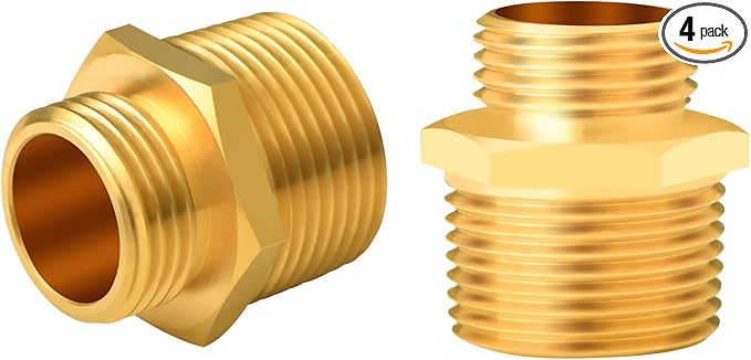 3/4" GHT Male x 1" NPT Male Garden Hose Adapters, Brass Garden Hose Repair Fittings, Water Hose Connector (2 PCS 3/4" GHT Male x 1" NPT Male)