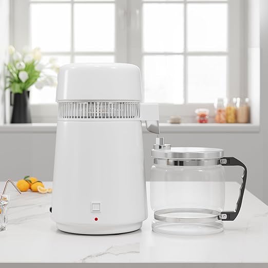 GarveeHome Water Distillers for Home Countertop, 1Gal/4L Stainless Steel Distilled Water Machine with Glass Container, 750W Desktop Drinking Purifier Filter Distilling Kit