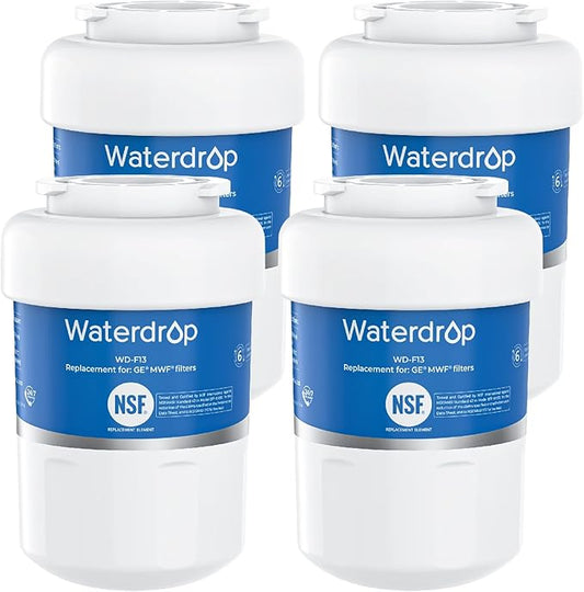 Waterdrop WD-F13 Replacement for GE® MWF® Water Filter, SmartWater® MWFP, GWF, HDX FMG-1, RWF1060, GSE25GSHECSS, 4 Filters(Package May Vary)