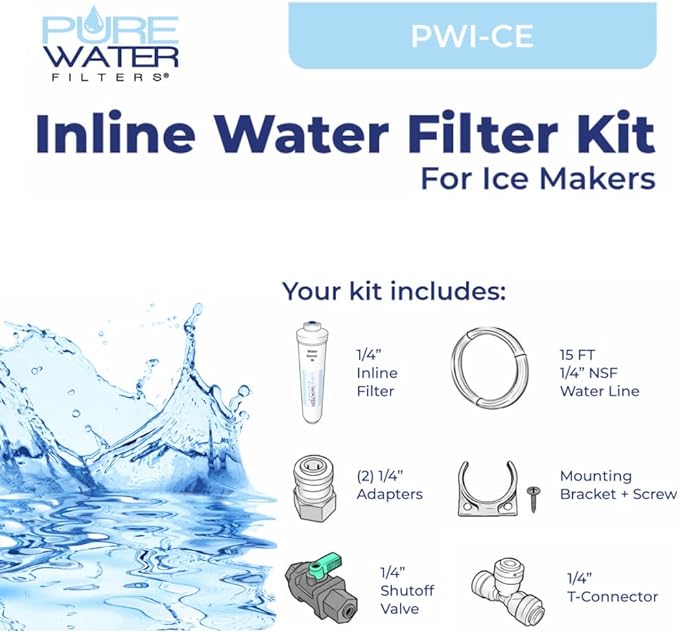 Inline Water Filter Kit for Ice Makers with 1/4" Tubing and a T-Connector
