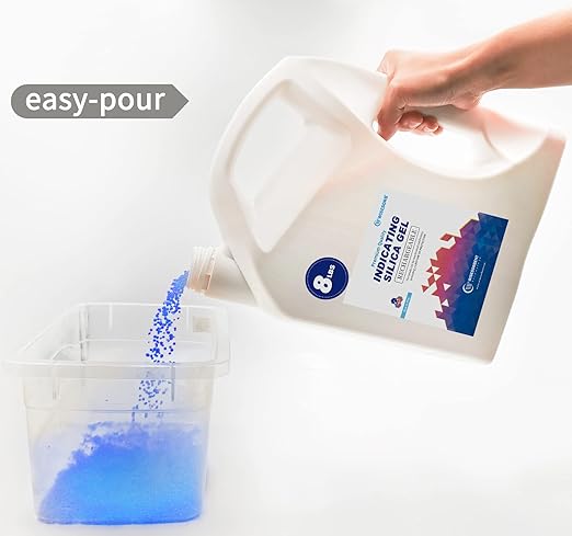 [Net Weight 32LBS] Blue Indicating Silica Gel Beads Desiccants - Rechargeable Desiccant Beads Silica Beads (Blue to Pink, 4 Packs of 8LBS)