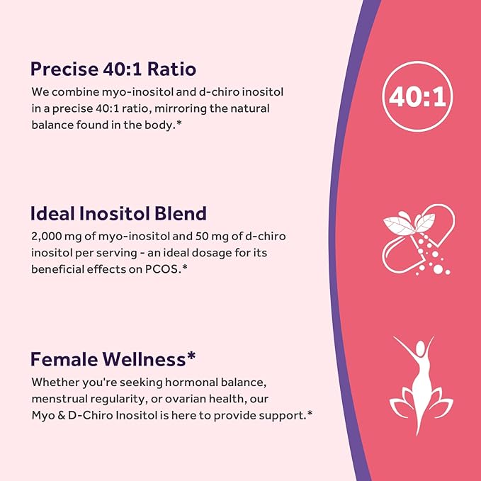 Doctor's Recipes Inositol Supplement, Myo-Inositol & D-Chiro Inositol Capsules 2050mg per Serving, Ideal 40:1 Blend, Hormone Balance for Women, Ovarian Function & Fertility Support, 120 Vegan Caps