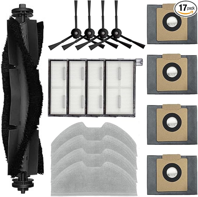 17 Pack Vacuum Replacement Parts Kit for Eufy X8 Pro, Robot Vacuum Cleaner Accessories Fit for Eufy, 1 Brush Roll, 4 Side Brushes, 4 Mop Pads, 4 HEPA Filters, and 4 Dust Bags