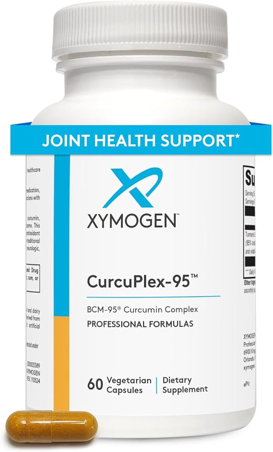 XYMOGEN CurcuPlex-95 - Turmeric Curcumin Supplements with Enhanced Bioavailability - Daily Brain Support Supplement (60 Vegan Turmeric Capsules)