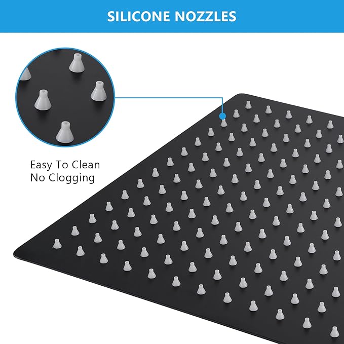 Lordear Black Rain Shower Head 16 Inch Square High Pressure Stainless Steel Rainfall Shower Head 360° Rotation Waterfall Showerhead Full Body Coverage with Silicone Nozzle