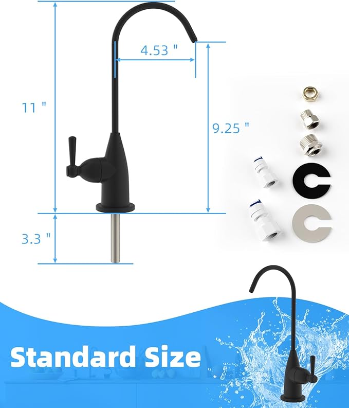 Hibbent Drinking Water Faucet for Bar and Kitchen Sink, Stainless Steel Reverse Osmosis RO Faucet for Under-Sink Filtration System, Matte Black Finish