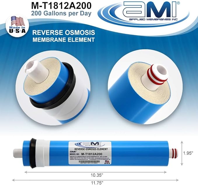APPLIED MEMBRANES INC. 200 GPD Reverse Osmosis Membrane | RO Membrane Water Filter Replacement for Reverse Osmosis Water Filtration System | 1.8” x 12” Universal Compatibility | Made in USA