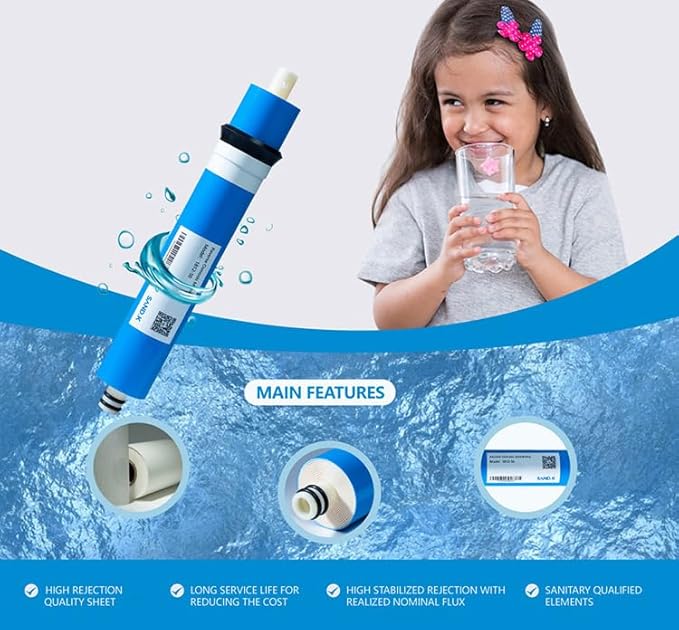 Reverse Osmosis Membrane 50GPD Water Filter Replacement for Reverse Osmosis System 11.75"x1.75" Under Sink RO Drinking Purify for House