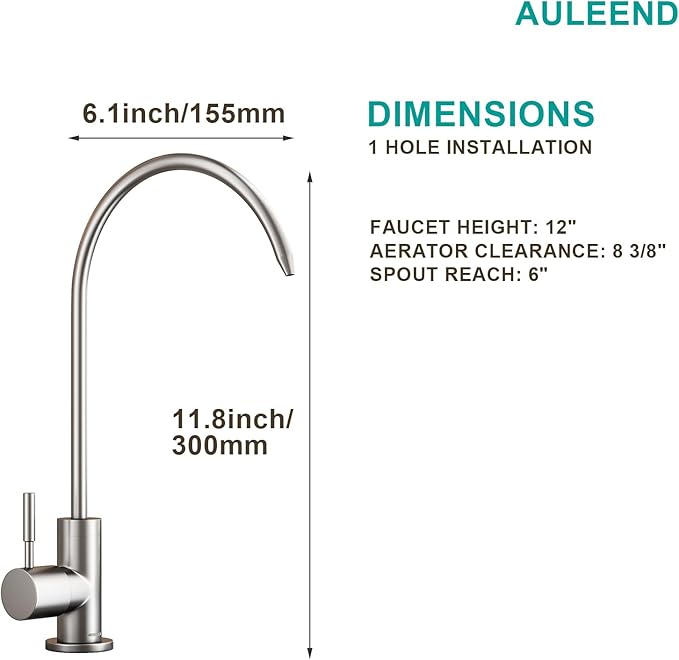 Brass Reverse Osmosis Faucet, Sink Water Filter System, Suitable for Most Reverse Osmosis or Water Filtration Systems, Kitchen bar Sink Drinking Faucet (Brushed Nickel)