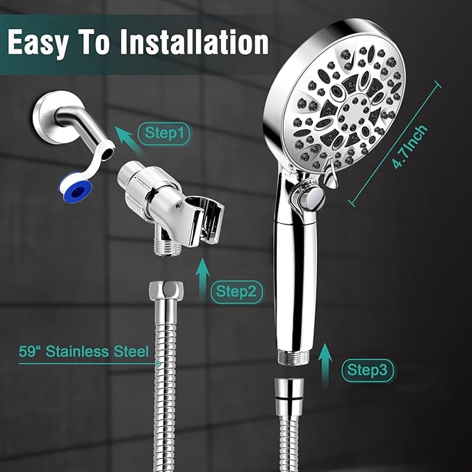 2.5GPM Handheld Shower Head with Filter:9 Spray Modes High Pressure Shower Head with ON/OFF Pause Switch, 15 Stage Shower Head Filter for Hard Water Remove Chlorine and Harmful Substances