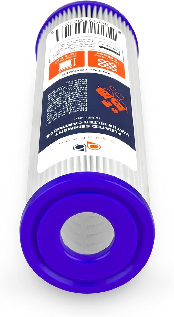 Aquaboon 5 Micron 10x2.5 Whole House Pleated Sediment Filter Cartridge for Well Water Filter Replacement Compatible with WFPFC3002, WHKF-WHPL, 25-Pack