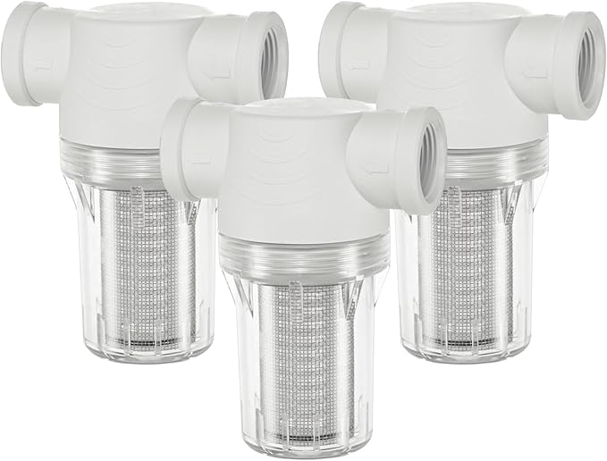 3-Pack Water Pump Strainer with 20 Mesh Stainless Steel Filter Screen, 3/4" Inch Female NPT in-line Strainer for Garden Hose Outdoor RV Water Tank Pressure Washer [White]