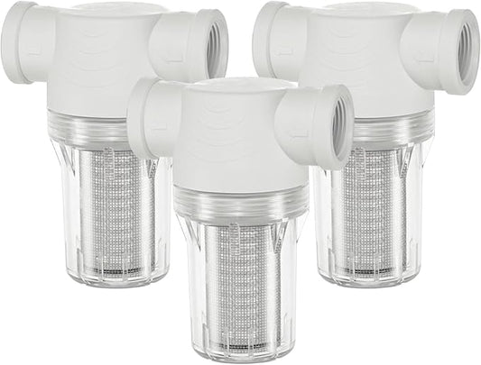 3-Pack Water Pump Strainer with 20 Mesh Stainless Steel Filter Screen, 3/4" Inch Female NPT in-line Strainer for Garden Hose Outdoor RV Water Tank Pressure Washer [White]