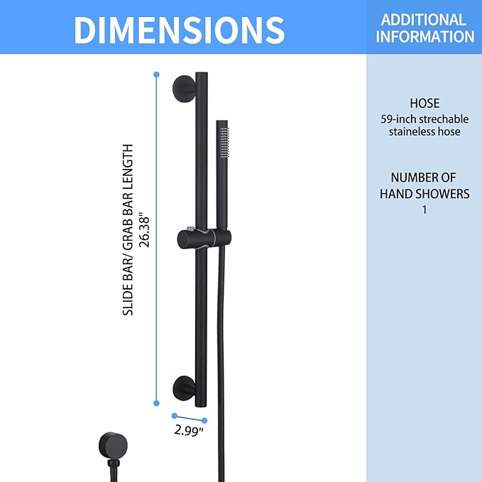 Weshi Shower Slide Bar Handheld Shower Head with Hose, Bathroom Shower faucet with Handle Spray, High Pressure Shower Slide Bar Set Height Adjustable with 59 Inch Stainless Steel Hose Matte Black