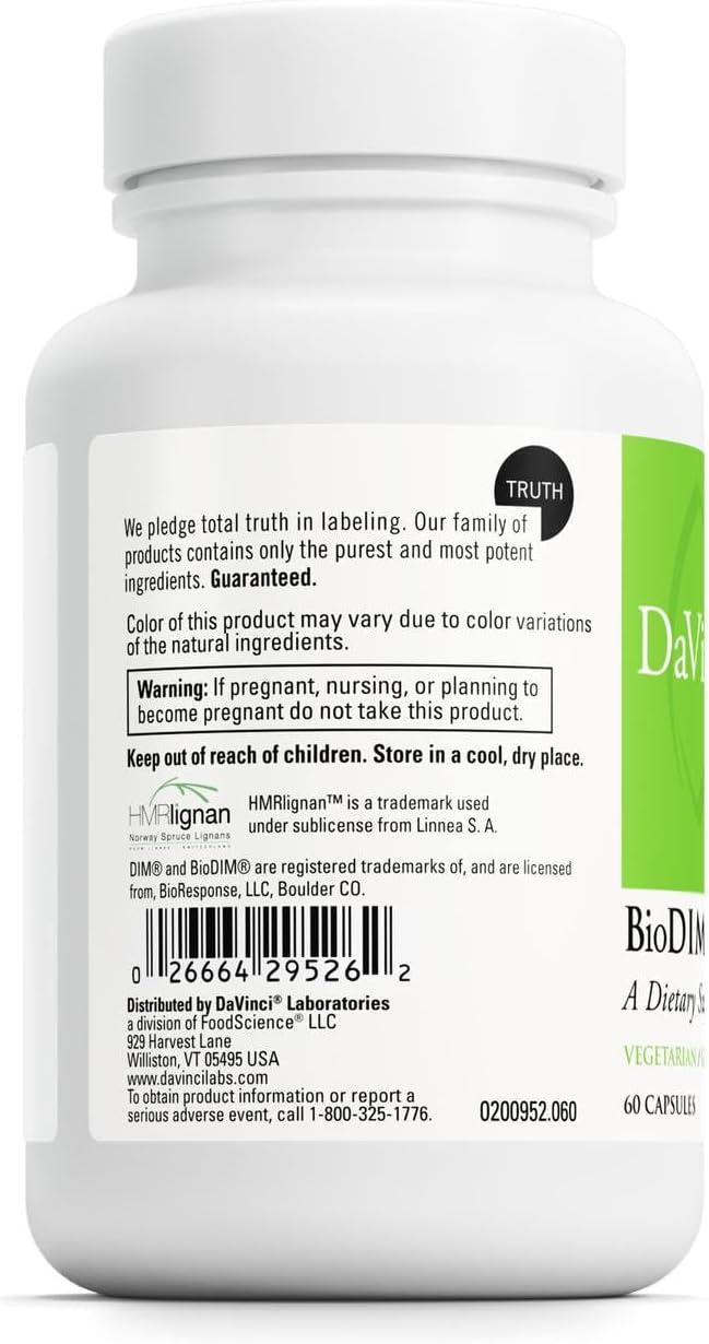 DAVINCI Labs BioDIM Complex - Hormone Support Supplement with Vitamin D3, DIM, Green Tea Extract, Vitamin E, Calcium, HMRlignan & Trans-Resveratrol* - 60 Capsules (30 Capsules)