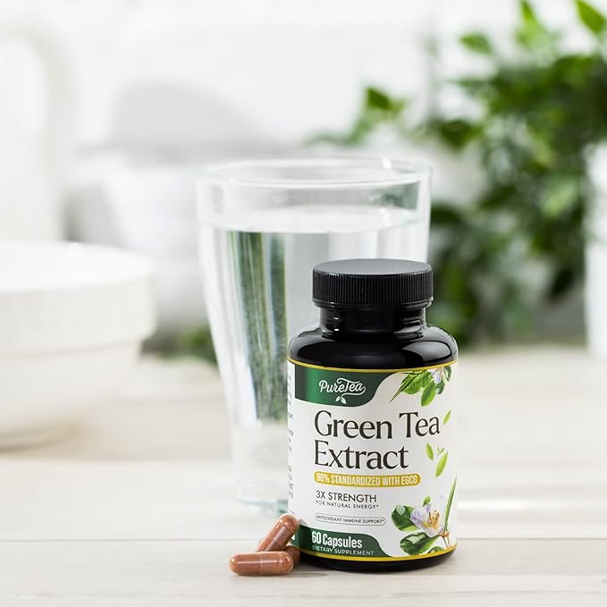 Green Tea Extract Capsules 1000mg with 98% Standardized Polyphenols & 45% EGCG for Heart Support with Antioxidants - 3X Absorption Green Tea Pills for Natural Energy, Gentle Caffeine - 60 Capsules