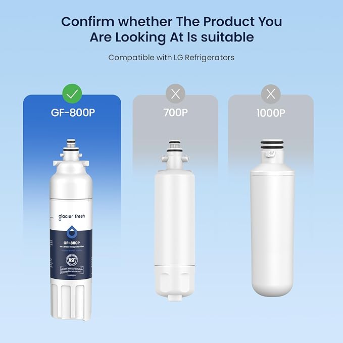 GLACIER FRESH Replacement for LT800P Refrigerator Water Filter and Air Filter, Compatible with LG LT800P, LT800PC, LSXS26326S, Kenmore 46-9490, and LG LT120F, ADQ73214404 Air filter Combo 4 Pack
