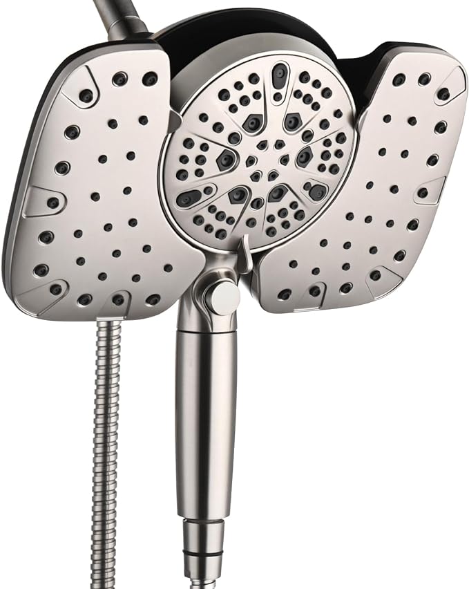 Nickel 2.5GPM Shower Head with Handheld High Pressure: 10” Rainfall Shower Head & HandHeld Shower Head, 9 Spray Settings Detachable Shower Head with ON/OFF Switch and 15-Stage Filter