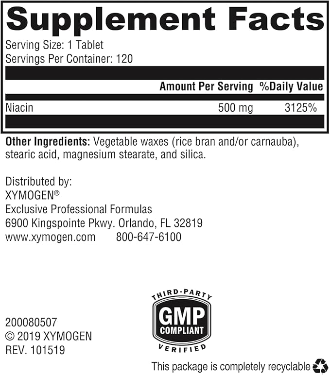 XYMOGEN NiaVasc 750 - Sustained-Release Niacin for a Lesser Flushing Effect - Supports The Maintenance of Healthy Blood Lipids (120 Time-Release Tablets)