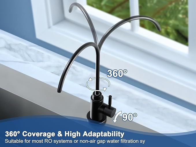 Water Filter Faucet, VMASSTONE Reverse Osmosis Faucet Fits Most RO Units or Water Filtration System in Non-Air Gap, Lead-Free Stainless Steel Drinking Water Faucet for Bar Kitchen Sink, RV (DM001 MB)