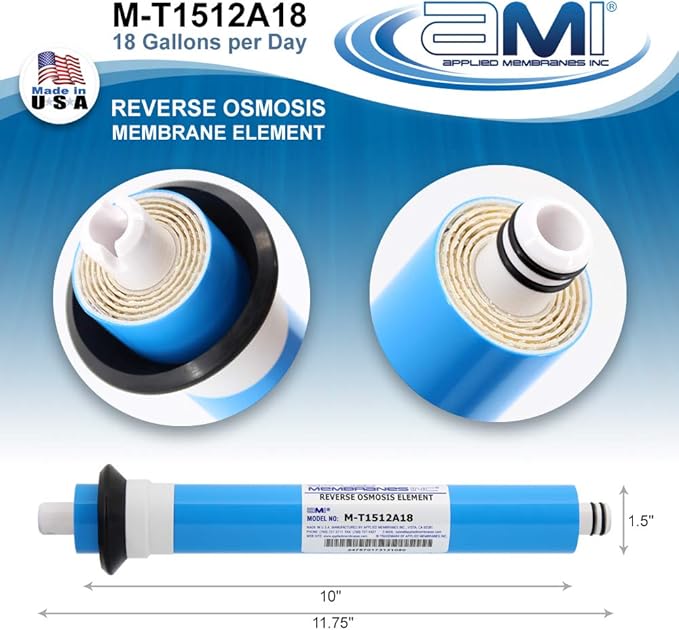 APPLIED MEMBRANES INC. 18 GPD Reverse Osmosis Membrane | RO Membrane Water Filter Replacement for Reverse Osmosis Water Filtration System | 1.5” x 12” Universal Compatibility | Made in USA