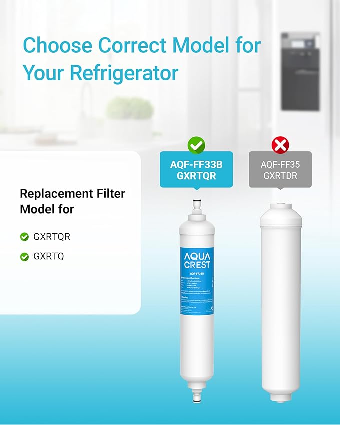 AQUACREST GXRTQR Inline Water Filter, NSF Certified, Compatible with GE GXRTQR, GXRTQ System, Reduces Chlorine, Fluoride, Limescale and More, For Refrigerator, IceMaker, RVs (2 Filters)