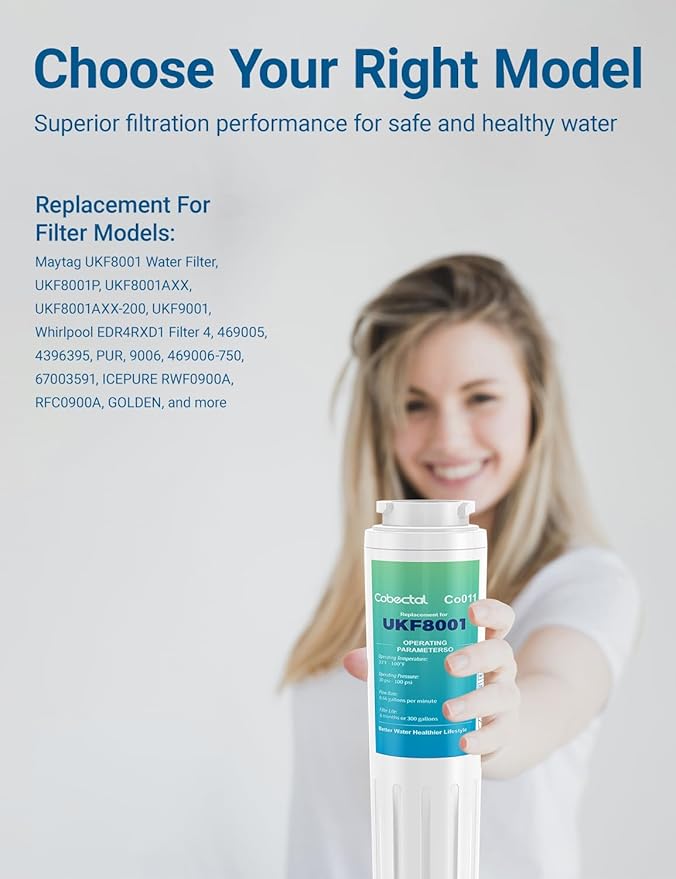 UKF8001 Water Filter Compatible with mayt*ag UKF8001, UKF8001AXX, UKF8001P, Replacement for whirlpool 4396395,469006,EDR4RXD1,Fit for Filter 4, RFC0900A, UKF8001AXX-200, 469006,4pack,by Cobectal