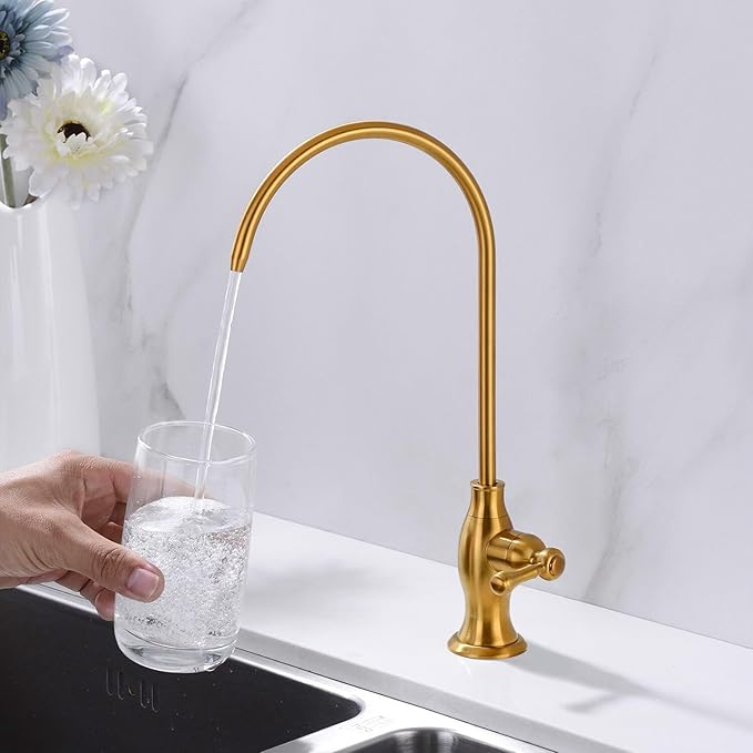 Delle Rosa Brushed Gold Drinking Water Faucet, Commercial Water Filtration Faucet for Under Sink Water Filter System,Solid Brass Drinking Water Purifier Faucets,Brushed Gold(Deep Gold)
