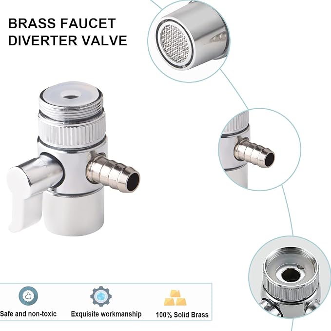 2 Pack Faucet Diverter Valve with Aerator for Countertop Water Filter,Faucet Adapter to 5/16"(8mm) barb outlet,Faucet Splitter for Water Diversion
