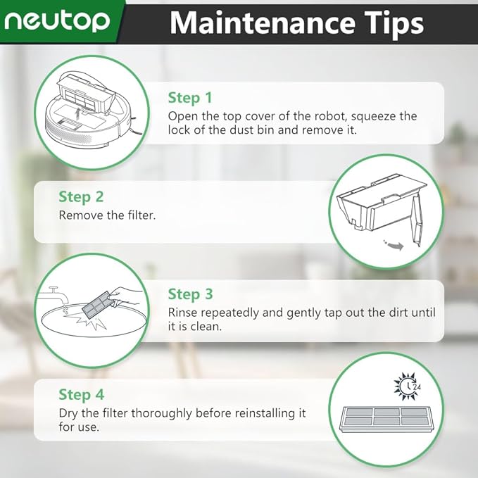 Neutop Replacement Filters Parts, Compatible with Roborock S6 MaxV/Pure, S6, S5, S5 Max, S4 Max, S4, E5, E4, E20, E25, E35, Robot Vacuums, 8-pack.
