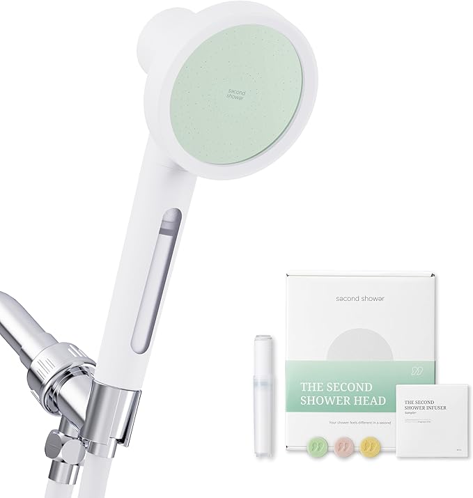 SecondShower Hand Clinically Proven Filtered Shower Head for Skin Health, High Pressure Handheld with NSF Certified Filtration for Hard Water, Natural Vitamin C Shower Filter (Forest Green)