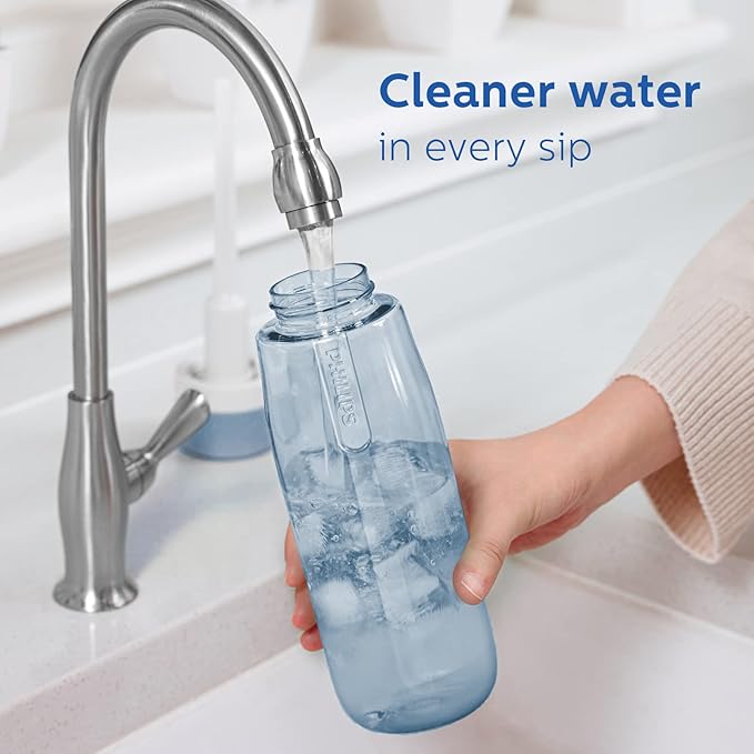 PHILIPS Filtered Water Bottle, BPA-Free Tritan Plastic Water Bottles, Replaces 450 Plastic Water Bottle with Reusable GoZero Everyday Water Filter, Portable Filtering Bottle for Travel, 36oz Navy Blue