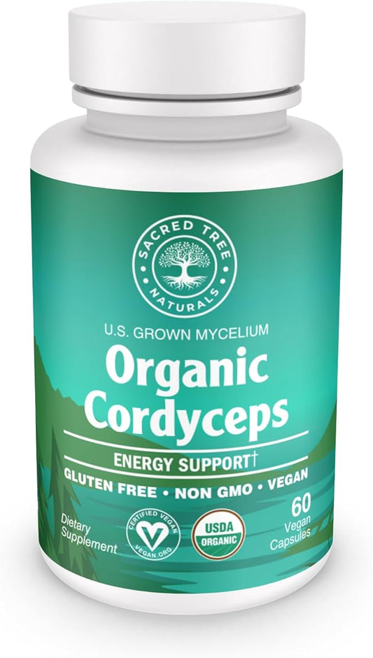 Organic Cordyceps Mushroom Capsules - 1,000mg High Potency - Energy, Stamina & Immunity - Non-GMO, Vegan, 60 Count