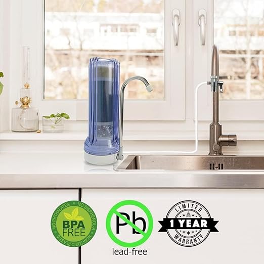 Oceanic Countertop Water Filter, Multi-Stage Mineral pH Alkaline Easy Install Faucet Water Filter - Reduces Heavy Metals, Bad Taste and Up to 99% of Chlorine - Clear
