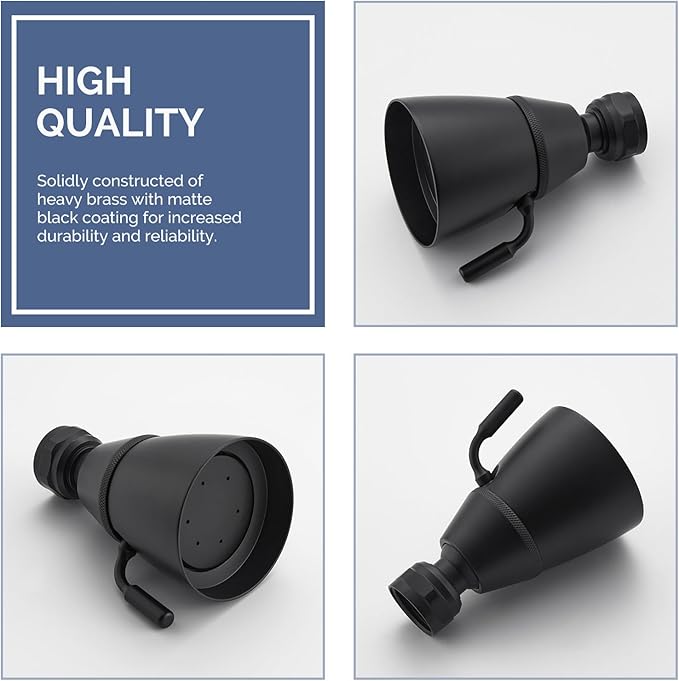 Angle Simple Shower Head, Brass High Flow Shower Spray Head, Adjustable Angle and Water Flow, G 1/2, Matte Black