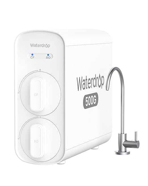 Waterdrop G5P500 Reverse Osmosis Water Filter, NSF/ANSI 372 Certified, 7 Stage Reverse Osmosis System, 500G RO Water Filtration System, 2:1 Pure to Drain, Reduces TDS PFAS, BPA Free