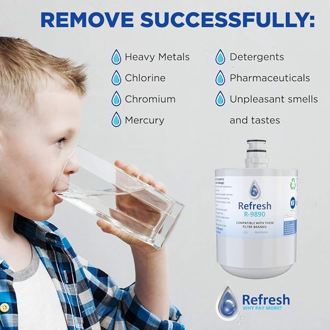 Refresh Replacement Refrigerator Water Filter Compatible with LG LT500P, 5231JA2002A, 5231JA2002A-S, ADQ72910901, ADQ72910902, ADQ72910907 and Kenmore 46-9890 Refrigerator Water Filter (3 Pack)