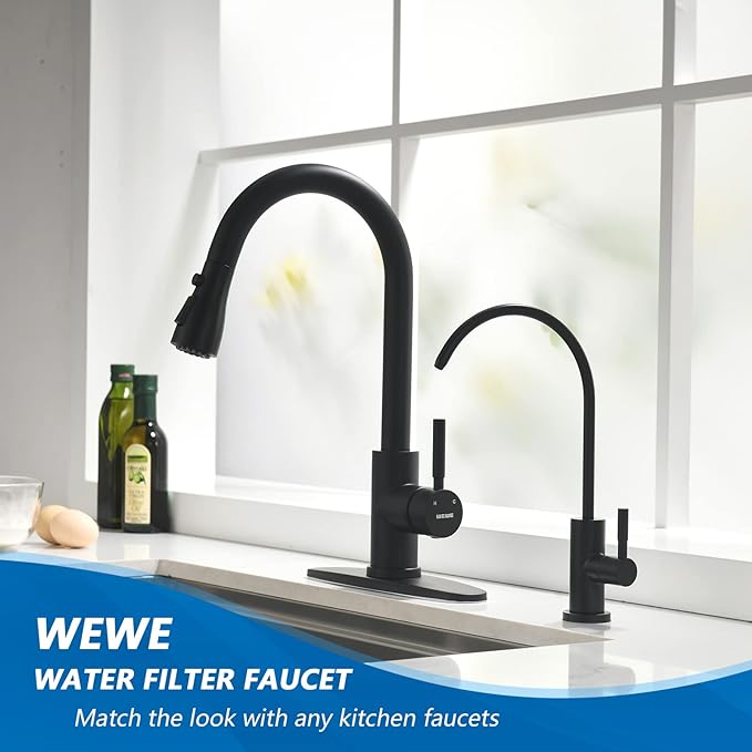 WEWE Matte Black Drinking Water Faucet Non Air Gap Stainless Steel Filtered Faucet for Kitchen Sink Reverse Osmosis System