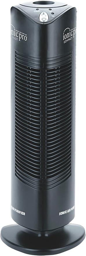 Ionic Pro Compact (CA200) Ionic Air Purifier Tower for Home, Quiet Ionic Filterless Design, Covers Up to 200 Sq. Ft., Removes Odors, Smoke, Dust, and Allergens – Black