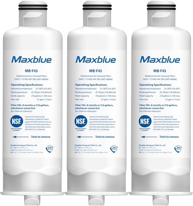 Maxblue DA97-17376B Refrigerator Water Filter, Compatible with Samsung® HAF-QIN/EXP, DA97-08006C, HAF-QIN, RF28R7201SR, RF28R7351SG, RF23M8070SR, MB-F45, 3 Filters