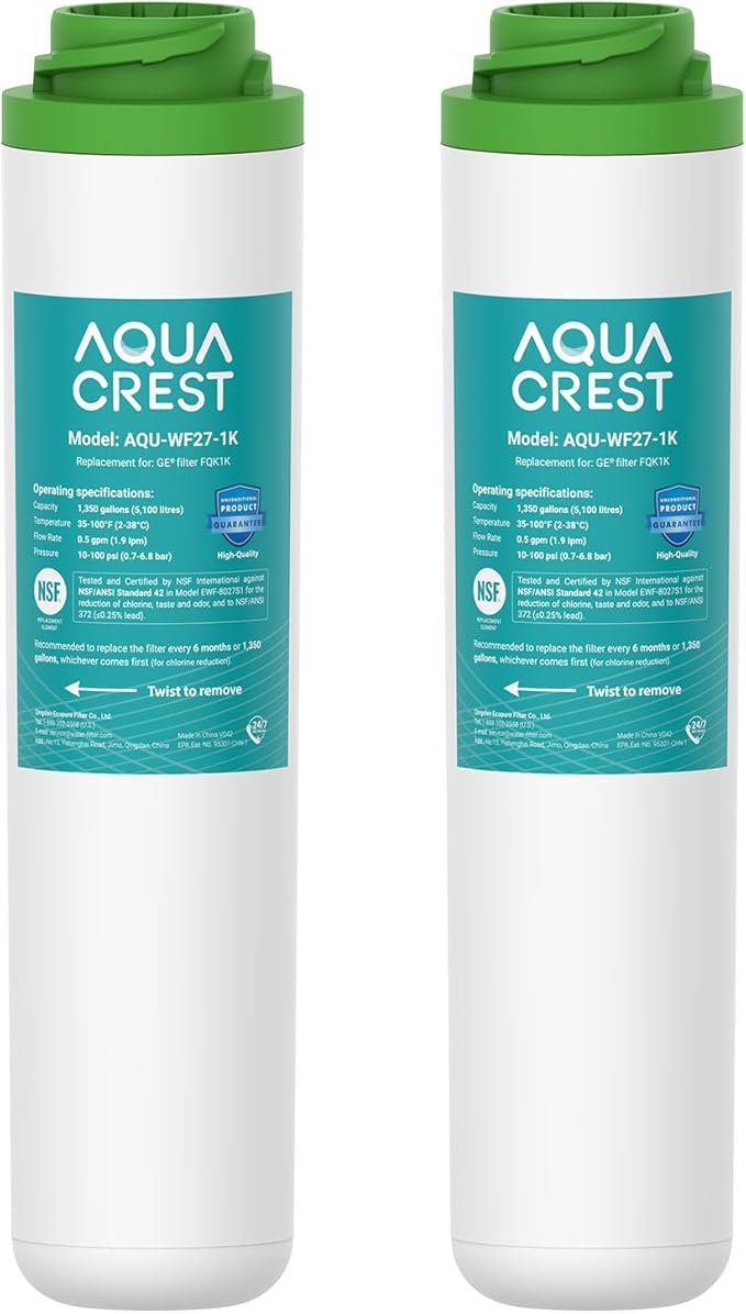 AQUA CREST FQK1K Under Sink Water Filter, NSF/ANSI 42 372 Certified, 1350 Gallons, Replacement for GE FQK1K, FQK2J, GXK185K and GX1S50R (Pack of 2)