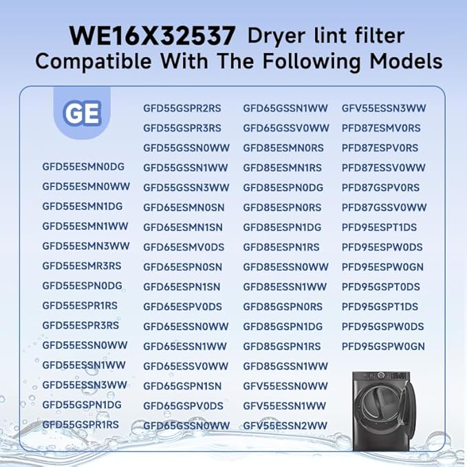 WE16X32537 Dryer Lint Filter Compatible with GE Dryer, Replacement Part WE16X29597 4977656 PD00077638 PS16873779 AP7205579
