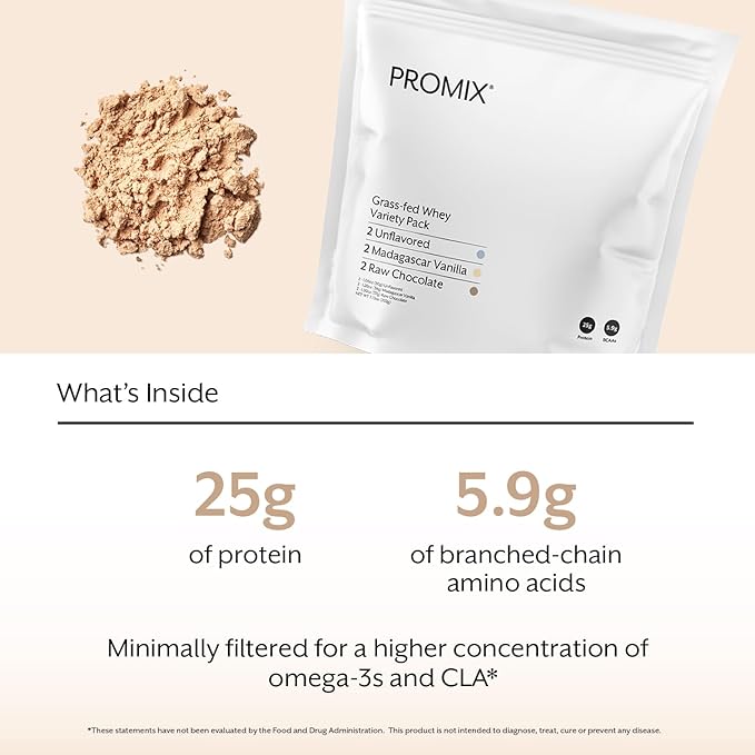 Promix Whey Protein Powder, Variety Pack (Unflavored, Vanilla, & Chocolate Flavors) Grass-Fed & 100% All Natural - ­Post Workout Fitness & Nutrition Shakes, Smoothies, Baking & Cooking Recipes